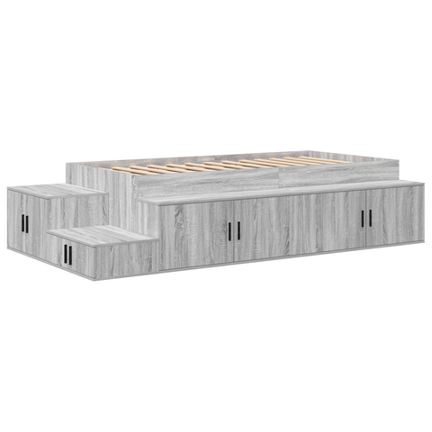 vidaXL Storage Bed Frame Grey Sonoma 90x200 cm