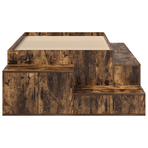 vidaXL Storage Bed Frame Smoked Oak 90x190 cm