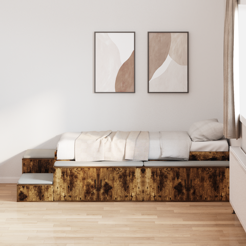 vidaXL Storage Bed Frame Smoked Oak 90x190 cm