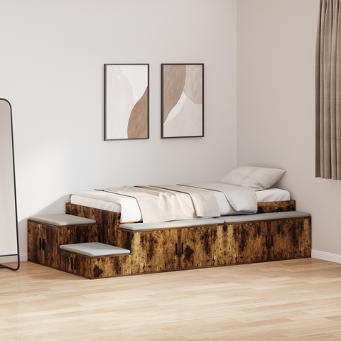 vidaXL Storage Bed Frame Smoked Oak 90x190 cm