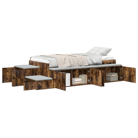 vidaXL Storage Bed Frame Smoked Oak 90x190 cm