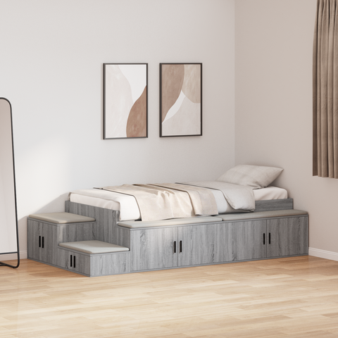 vidaXL Storage Bed Frame Grey Sonoma 90x190 cm