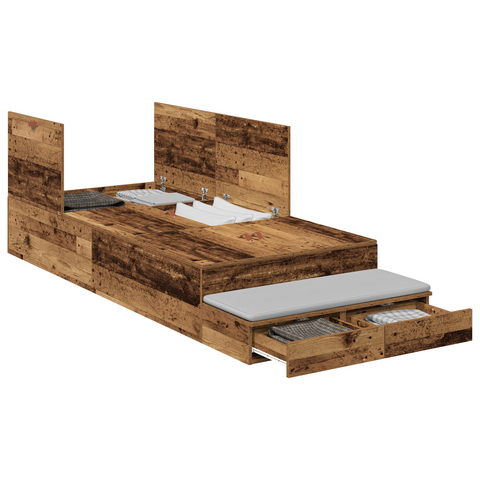 vidaXL Storage Bed Frame Old Wood 80x200 cm