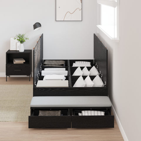 vidaXL Storage Bed Frame Black Oak 90x200 cm