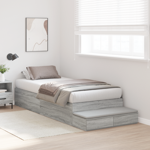 vidaXL Storage Bed Frame Grey Sonoma 100x200 cm