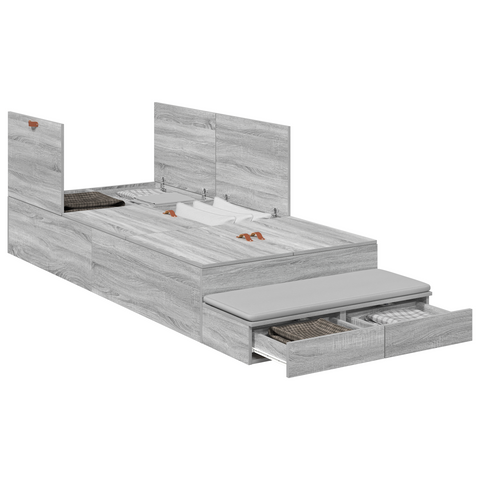 vidaXL Storage Bed Frame Grey Sonoma 100x200 cm