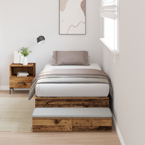 vidaXL Storage Bed Frame Old Wood 100x200 cm