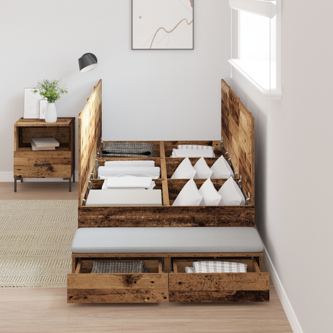 vidaXL Storage Bed Frame Old Wood 100x200 cm