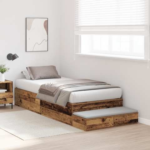 vidaXL Storage Bed Frame Old Wood 100x200 cm
