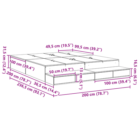 vidaXL Storage Bed Frame White 200x200 cm
