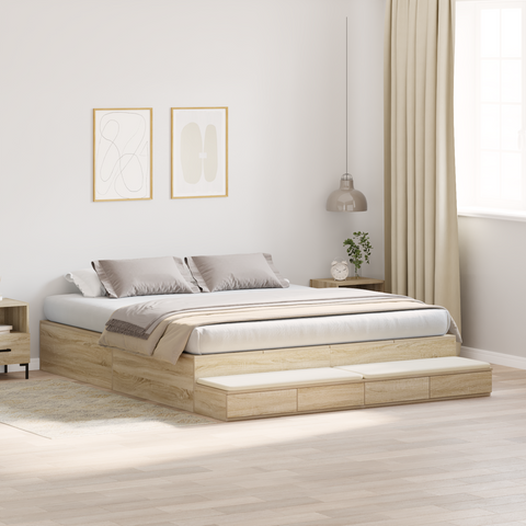 vidaXL Storage Bed Frame Sonoma Oak 200x200 cm