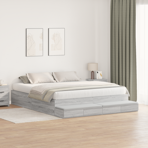 vidaXL Storage Bed Frame Grey Sonoma 200x200 cm