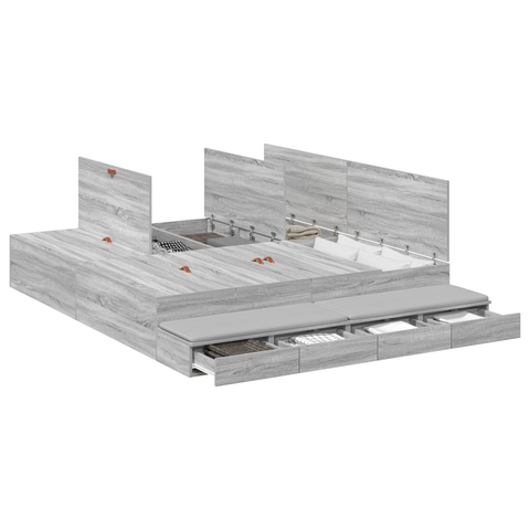 vidaXL Storage Bed Frame Grey Sonoma 200x200 cm