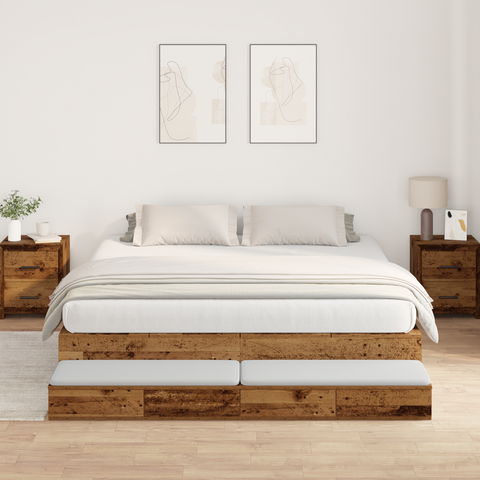 vidaXL Storage Bed Frame Old Wood 200x200 cm