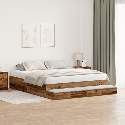 vidaXL Storage Bed Frame Old Wood 200x200 cm