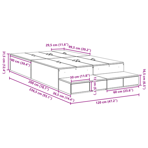 vidaXL Storage Bed Frame Sonoma Oak 120x200 cm