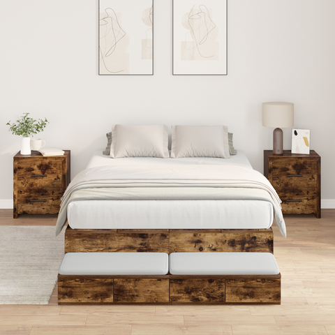 vidaXL Storage Bed Frame Smoked Oak 120x200 cm