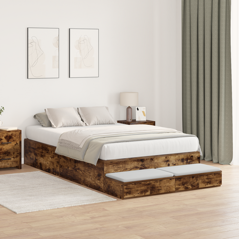 vidaXL Storage Bed Frame Smoked Oak 120x200 cm