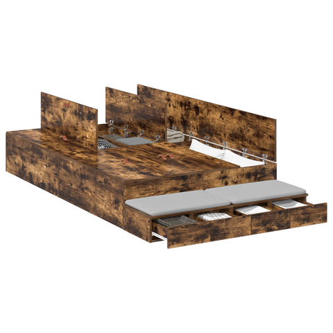 vidaXL Storage Bed Frame Smoked Oak 120x200 cm