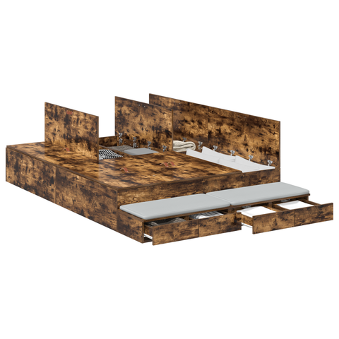vidaXL Storage Bed Frame Smoked Oak 140x200 cm