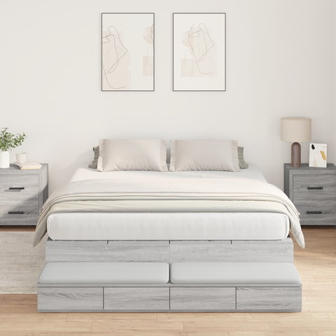 vidaXL Storage Bed Frame Grey Sonoma 140x200 cm
