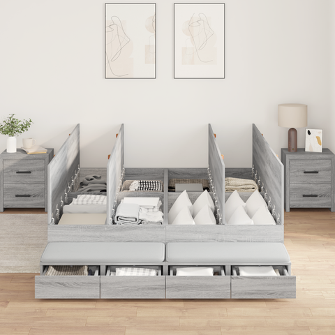 vidaXL Storage Bed Frame Grey Sonoma 140x200 cm