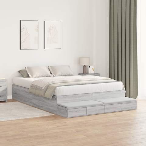 vidaXL Storage Bed Frame Grey Sonoma 140x200 cm