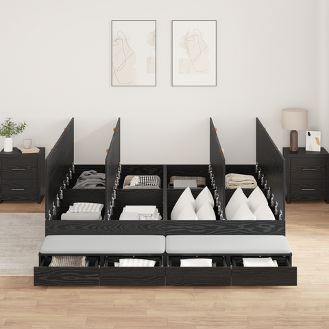 vidaXL Storage Bed Frame Black Oak 180x200 cm
