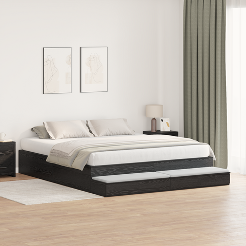 vidaXL Storage Bed Frame Black Oak 180x200 cm