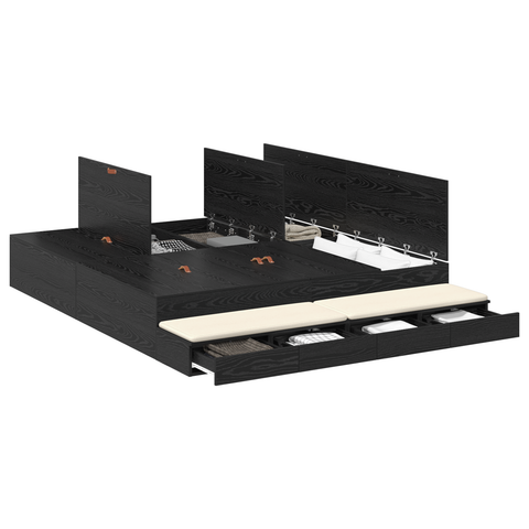 vidaXL Storage Bed Frame Black Oak 180x200 cm