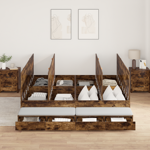 vidaXL Storage Bed Frame Smoked Oak 180x200 cm