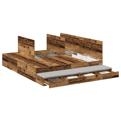 vidaXL Storage Bed Frame Old Wood 180x200 cm