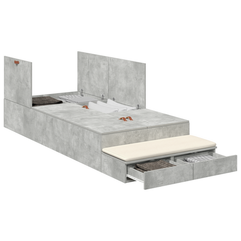 vidaXL Storage Bed Frame Concrete Grey 90x190 cm