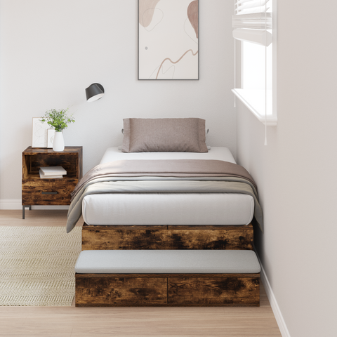 vidaXL Storage Bed Frame Smoked Oak 90x190 cm