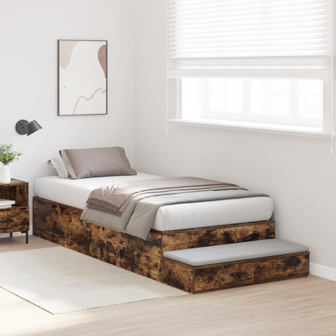 vidaXL Storage Bed Frame Smoked Oak 90x190 cm