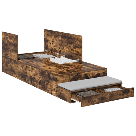 vidaXL Storage Bed Frame Smoked Oak 90x190 cm