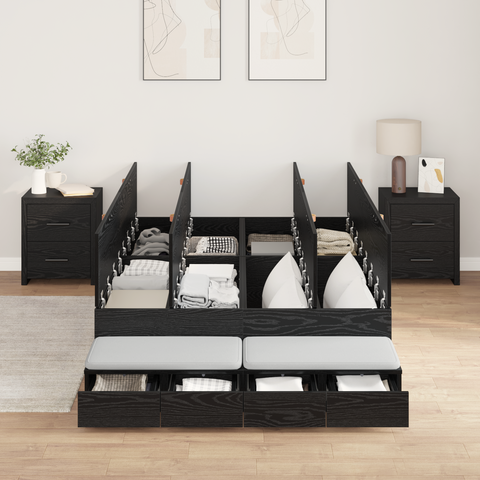 vidaXL Storage Bed Frame Black Oak 120x190 cm