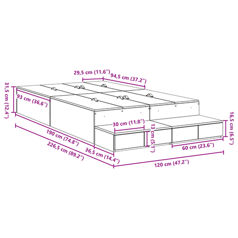 vidaXL Storage Bed Frame Sonoma Oak 120x190 cm