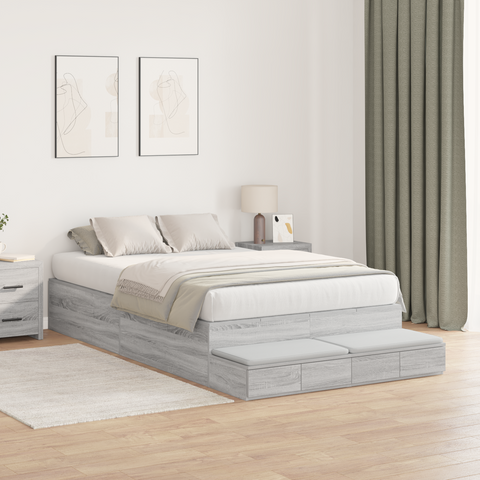 vidaXL Storage Bed Frame Grey Sonoma 120x190 cm