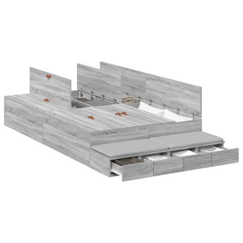vidaXL Storage Bed Frame Grey Sonoma 120x190 cm