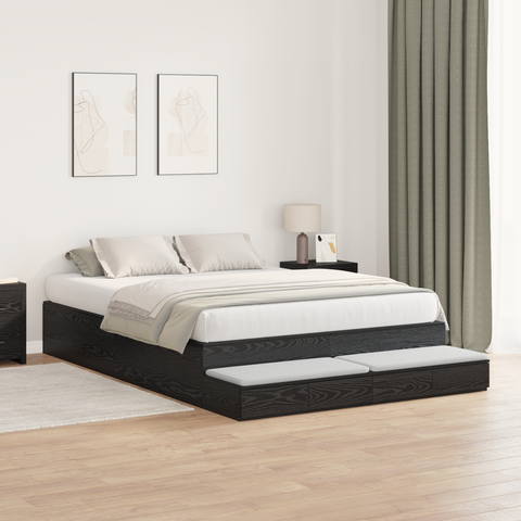 vidaXL Storage Bed Frame Black Oak 140x190 cm