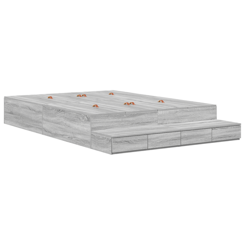 vidaXL Storage Bed Frame Grey Sonoma 140x190 cm