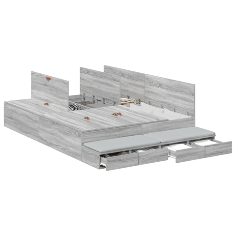 vidaXL Storage Bed Frame Grey Sonoma 140x190 cm