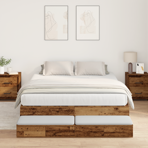 vidaXL Storage Bed Frame Old Wood 140x190 cm