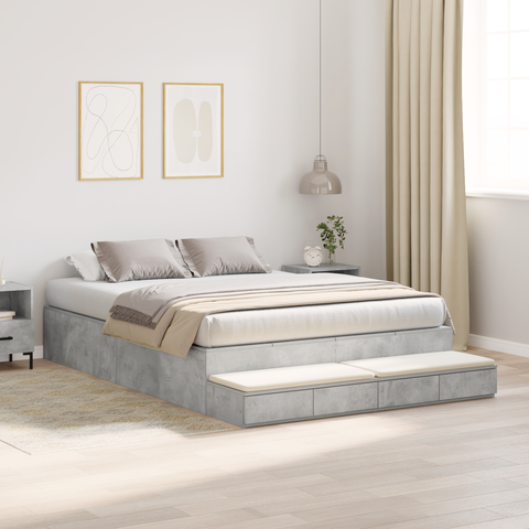 vidaXL Storage Bed Frame Concrete Grey 135x190 cm