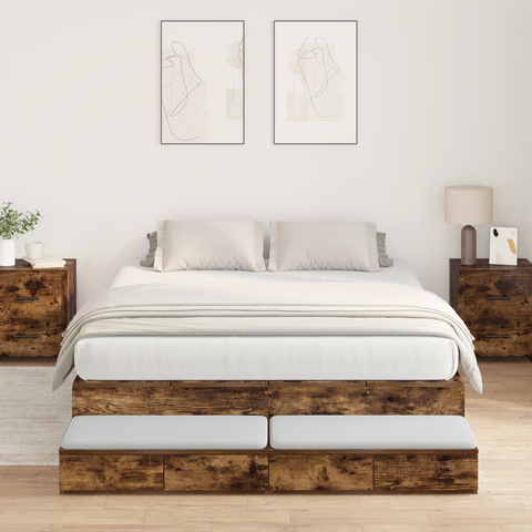 vidaXL Storage Bed Frame Smoked Oak 135x190 cm