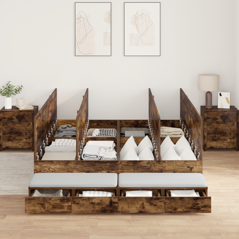 vidaXL Storage Bed Frame Smoked Oak 135x190 cm