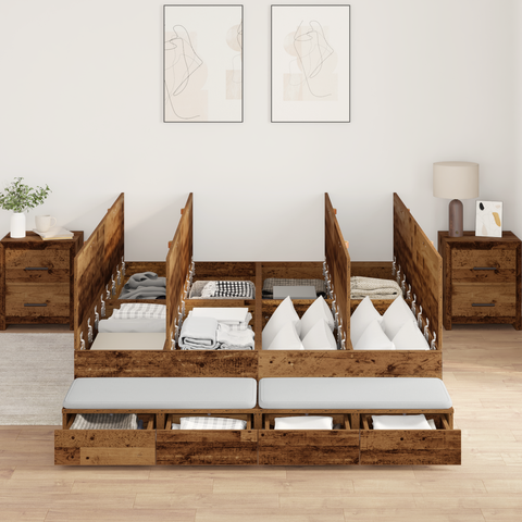 vidaXL Storage Bed Frame Old Wood 135x190 cm