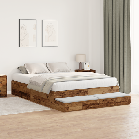 vidaXL Storage Bed Frame Old Wood 135x190 cm