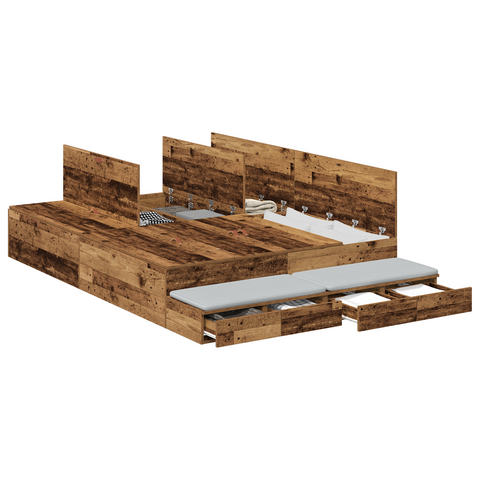 vidaXL Storage Bed Frame Old Wood 135x190 cm